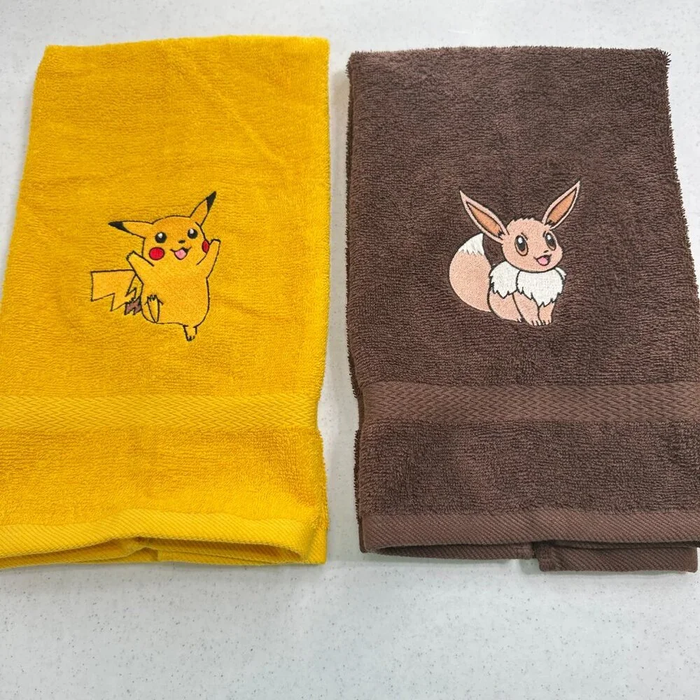 Pokemon Towels Embroidered Hand Towel Set Bathroom Decor Anime Gamer Gift